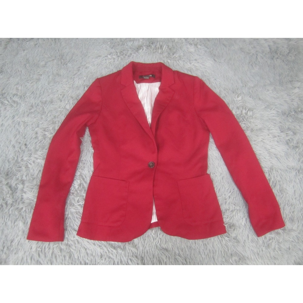 Forever 21 Blazer Jacket Womens 8 Red One Button Lined Stretch Office